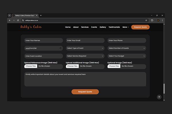 Rabby's Cakes Website by Exclusive Tech