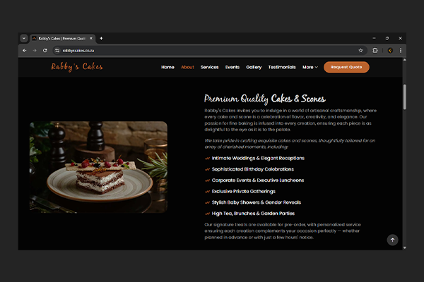 Rabby's Cakes Website by Exclusive Tech
